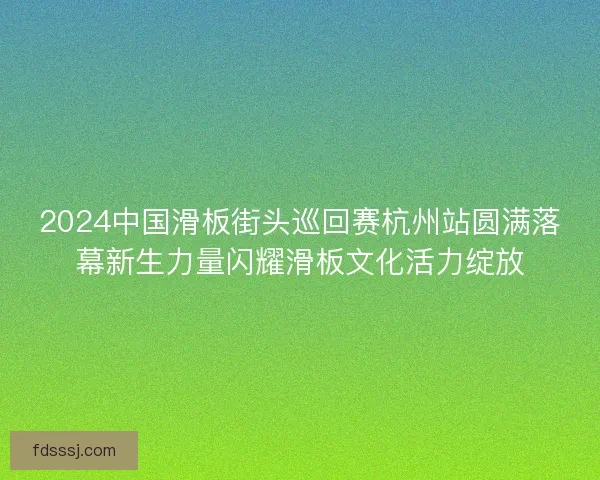 2024中国滑板街头巡回赛杭州站圆满落幕新生力量闪耀滑板文化活力绽放
