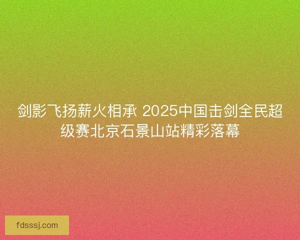 剑影飞扬薪火相承 2025中国击剑全民超级赛北京石景山站精彩落幕 剑影飞扬薪火相承 2025中国击剑全民超级赛北京石景山站精彩落幕